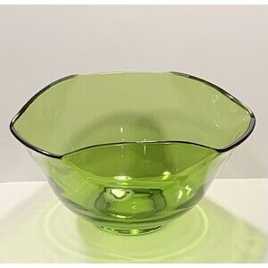 Vintage Anchor Hocking Avocado Green Chip Serving Bowl Pinched Folded Rim